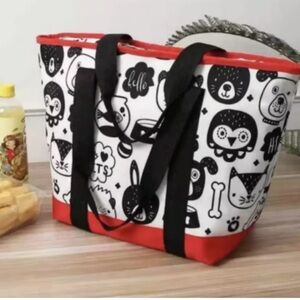 NWT Dog Doodle Large Insulated Grocery Tote Bag Canvas Heavy Duty 8 Gal Zipper